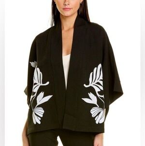 Nwt Natori Twill Topper with Floral / Plants Applique Cardigan